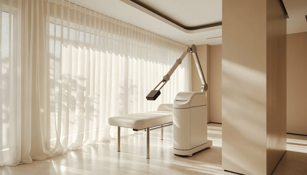 Sala de tratamiento con plataforma de láser dermatológico en Montevideo